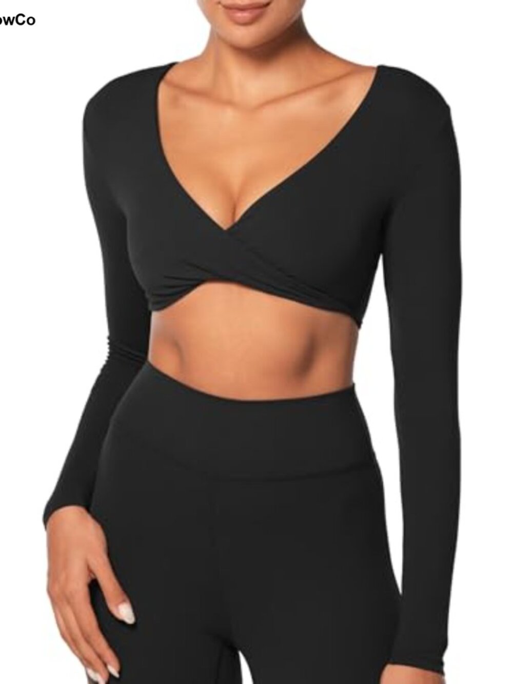 Sunzel Twist Deep V Long Sleeve Crop Top Light Compression Gym Tee